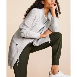 NWOT Loft Lou & Gray Ribbed Drawstring Zip Pocket Cardigan Sweater Gray XXL